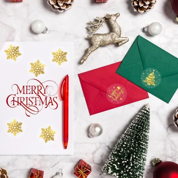 NEW! 🎉50 CLEAR gold foil Holiday stickers- 6 Designs- Clear stickers - Picture 7 of 8